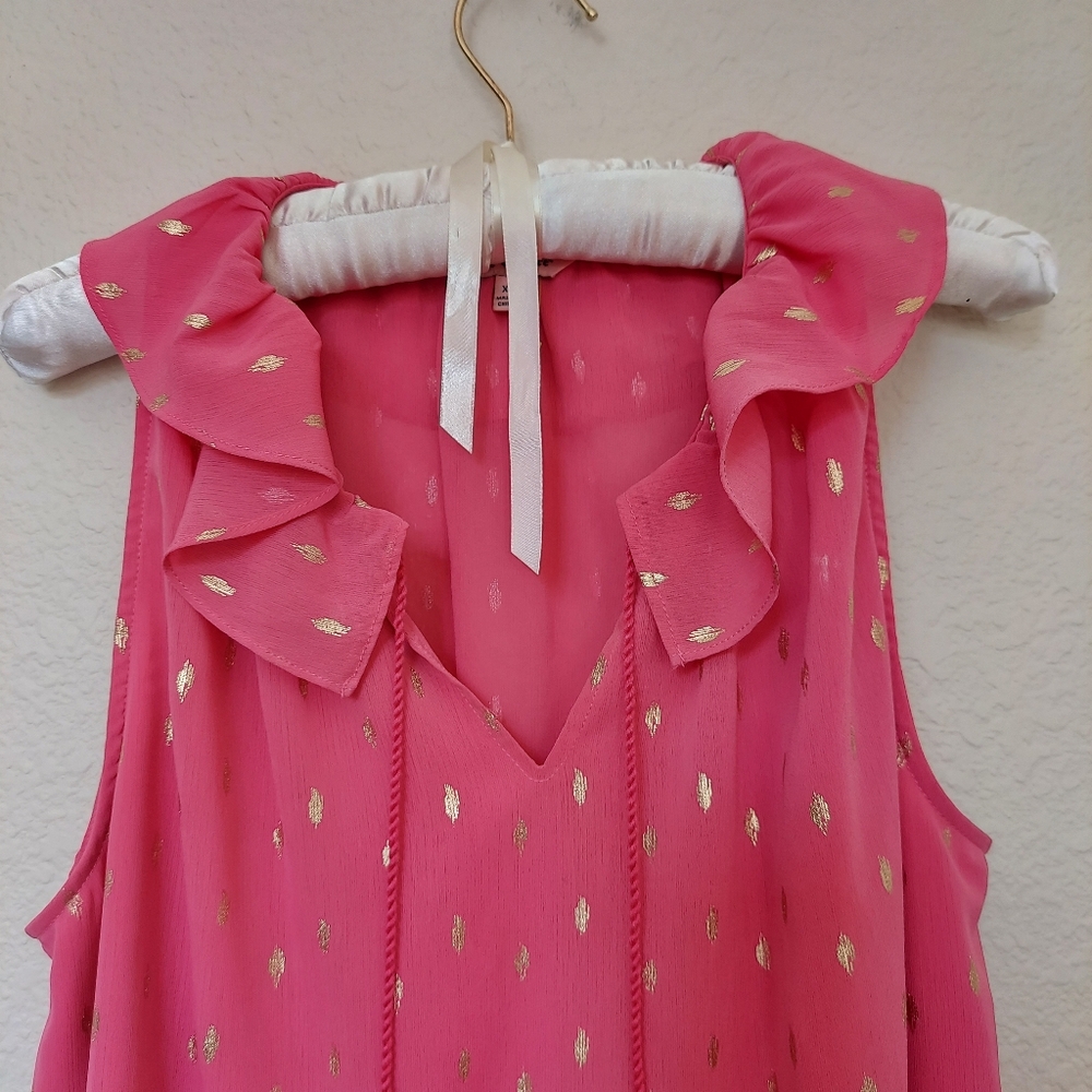 Juicy Couture Sleeveless V Neck Blouse Hot Pink with Gold Print  Sz XL - Picture 4 of 12